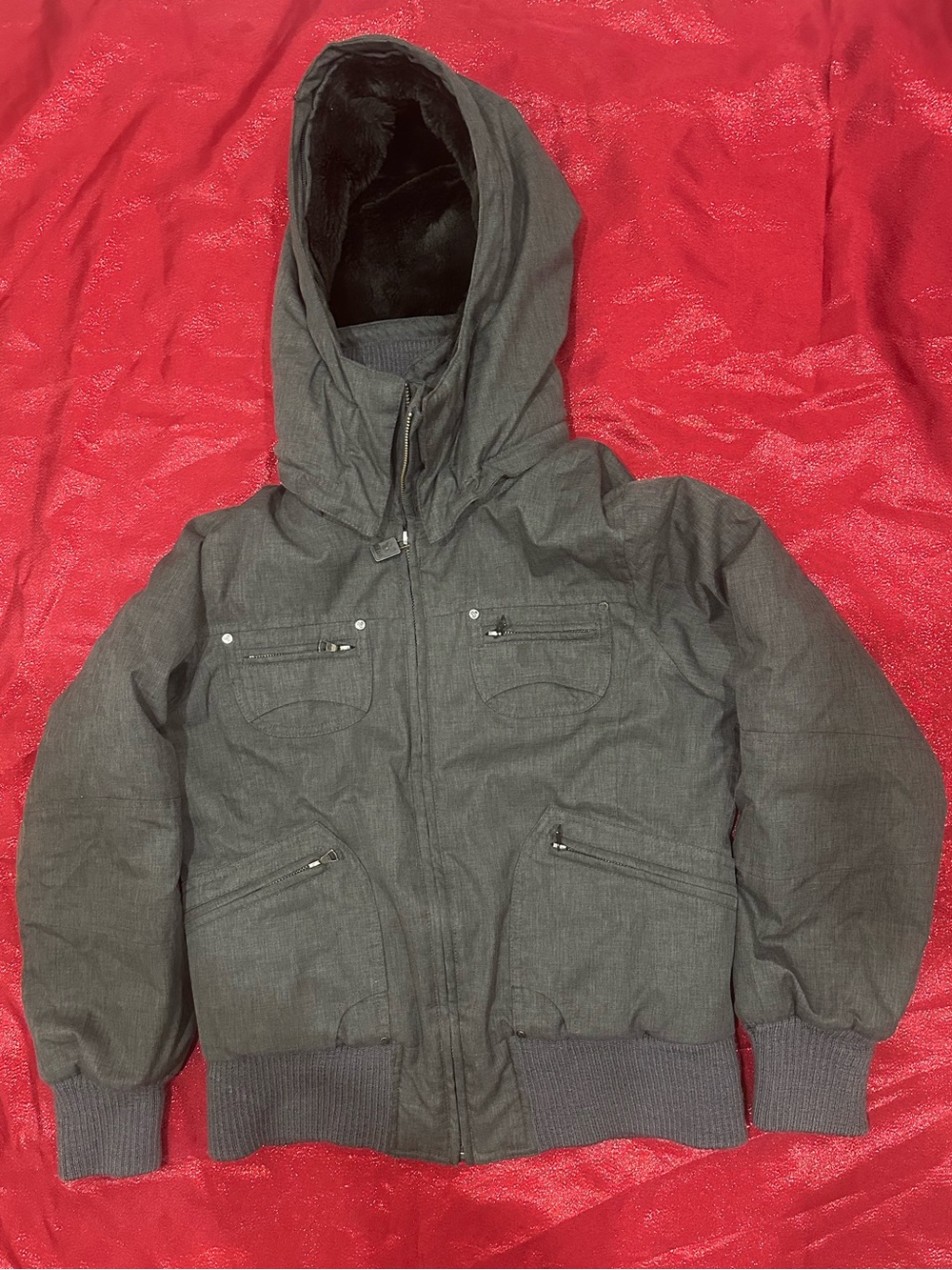 TNA Hooded Kids Puffer Jacket - Charcoal Gray